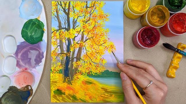 Как нарисовать осень гуашью. красивый осенний пейзаж Как нарисовать осень гуашью. красивый осенний пейзаж