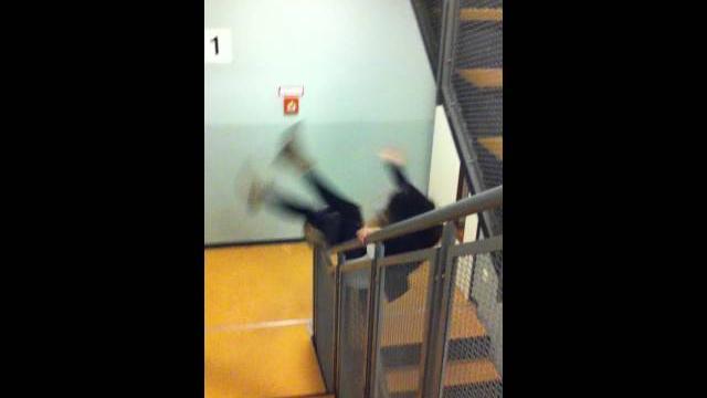 Drunk girl falls down stairs badly Drunk girl falls down stairs badly