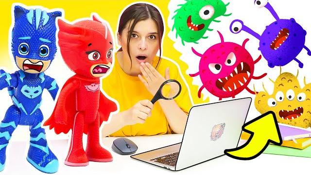 Кэтбой и алетт потеряли гекко! обходим вирусы и спасаем супергероя! игрушки детям герои в масках Кэтбой и алетт потеряли гекко! обходим вирусы и спасаем супергероя! игрушки детям герои в масках