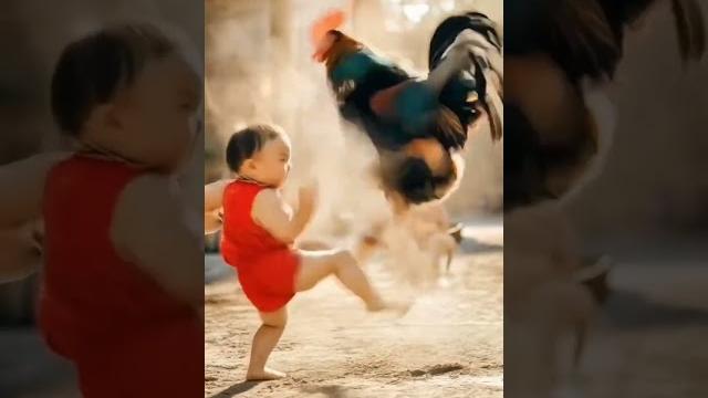 Kid vs cock kungfu fight #funny Kid vs cock kungfu fight #funny