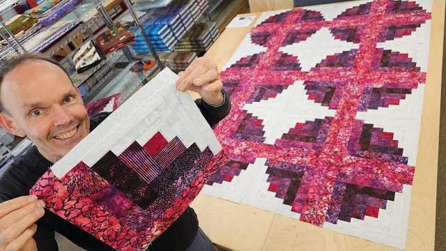 Matt's curvy log cabin quilting action! Matt's curvy log cabin quilting action!