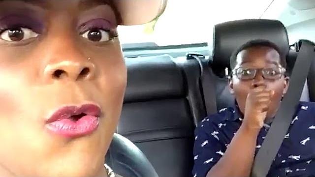 Kid gets caught flipping off his mom #hilarious Kid gets caught flipping off his mom #hilarious