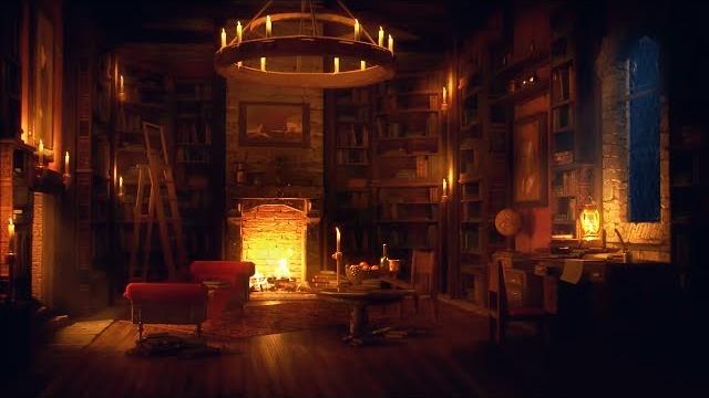 Ancient library room - relaxing thunder & rain sounds, crackling fireplace for sleeping for study Ancient library room - relaxing thunder & rain sounds, crackling fireplace for sleeping for study