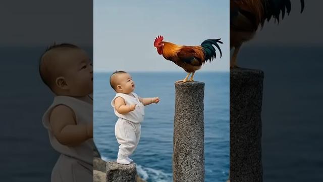 Kid and cock fight#cute #cutebaby #monkey Kid and cock fight#cute #cutebaby #monkey