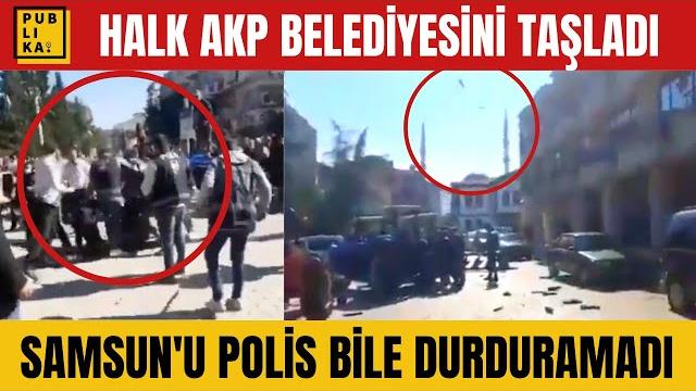 Samsun'da halk akp'li belediye binasını taşladı Samsun'da halk akp'li belediye binasını taşladı