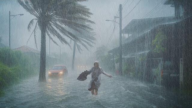 The most comfortable rain ever, even the narrow alleys are flooded, everyone is playing happily The most comfortable rain ever, even the narrow alleys are flooded, everyone is playing happily