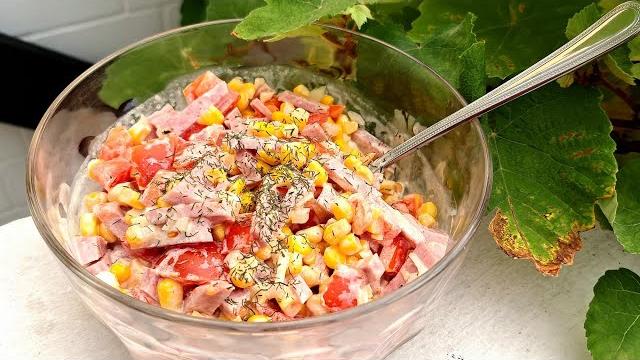 Салат без варки ! салат " пятиминутка " / с кукурузой и колбасой / salad with corn and sausage Салат без варки ! салат " пятиминутка " / с кукурузой и колбасой / salad with corn and sausage