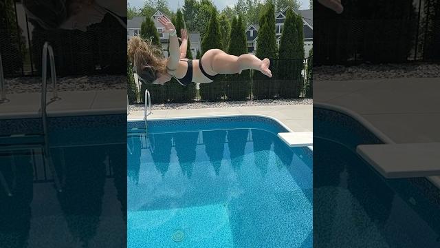 Running and high jump diving into clean swimming pool #shorts Running and high jump diving into clean swimming pool #shorts