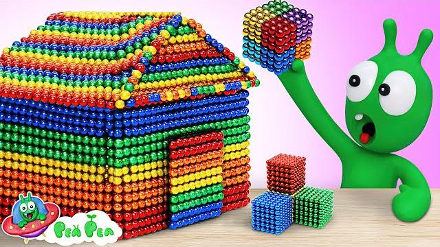 Pea pea build rainbow house with magnet balls - video for kids Pea pea build rainbow house with magnet balls - video for kids