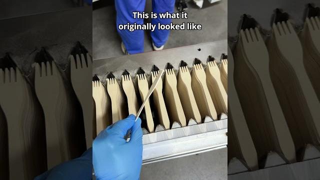 The secret of making wooden fork curved. #manufacturing #woodenfork #disposable #ecoancheng #cutlery The secret of making wooden fork curved. #manufacturing #woodenfork #disposable #ecoancheng #cutlery