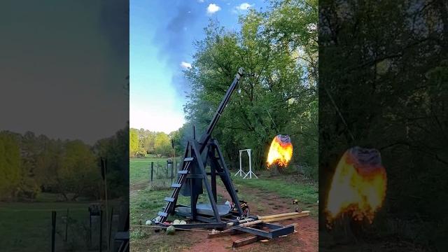 Throwing fire 300 ft with our #trebuchet #dadlife #backyard #projects #diy #build #sendit Throwing fire 300 ft with our #trebuchet #dadlife #backyard #projects #diy #build #sendit