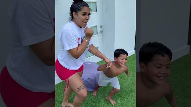 Son helps mom face her fears to jump in deep pool #shorts Son helps mom face her fears to jump in deep pool #shorts