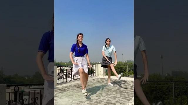 Upskirt dance of school girls in uniform Upskirt dance of school girls in uniform