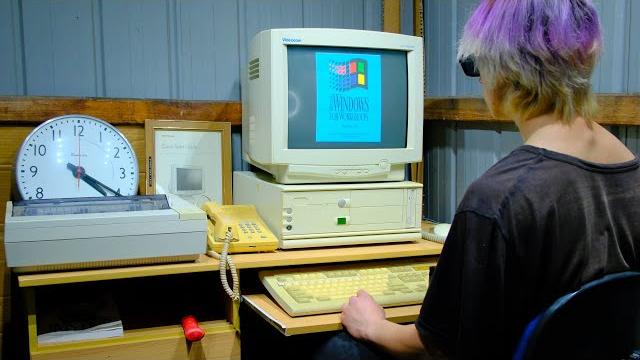 Angry man's vintage beige computer office destruction Angry man's vintage beige computer office destruction
