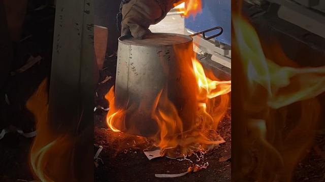 Raku firing a dokutsu vase. #pottery #raku #handmade Raku firing a dokutsu vase. #pottery #raku #handmade