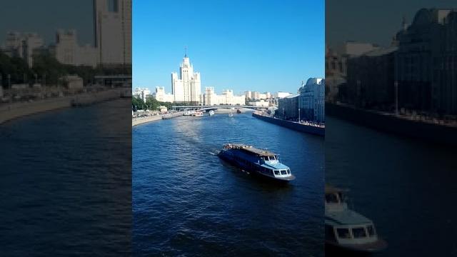 The boat floats on the river in moscow in russia The boat floats on the river in moscow in russia