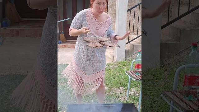B-b-q. meat on fire. mountain village. B-b-q. meat on fire. mountain village.