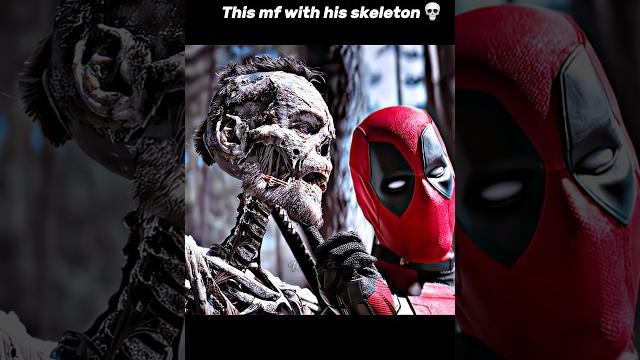 Deadpool talking to wolverine skeleton in deadpool 3 Deadpool talking to wolverine skeleton in deadpool 3