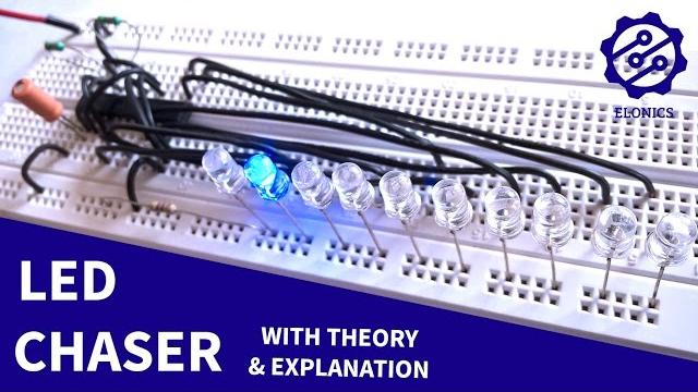 Led chaser circuit using 555 timer + 4017 ic on breadboard - basic electronics projects Led chaser circuit using 555 timer + 4017 ic on breadboard - basic electronics projects