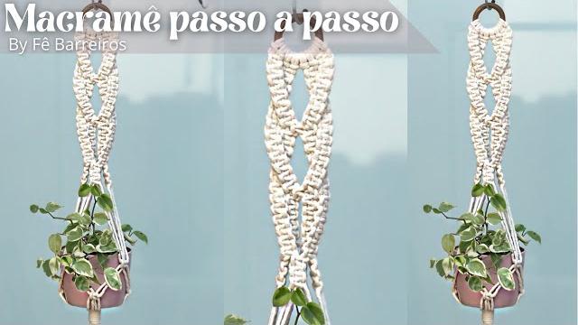Suporte de plantas em macramê passo a passo | nó duplo | plant hanger square knot step by step Suporte de plantas em macramê passo a passo | nó duplo | plant hanger square knot step by step