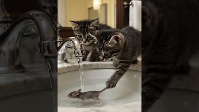 Fearless kitten rescues a mouse from the sink Fearless kitten rescues a mouse from the sink