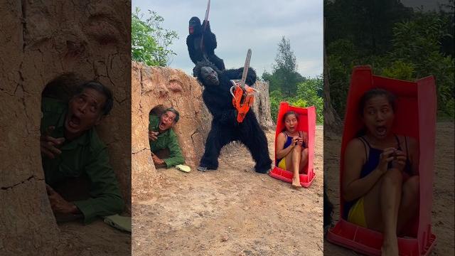 2 ferocious gorilla monsters attack beautiful brave girl and poor old man screams for help 2 ferocious gorilla monsters attack beautiful brave girl and poor old man screams for help
