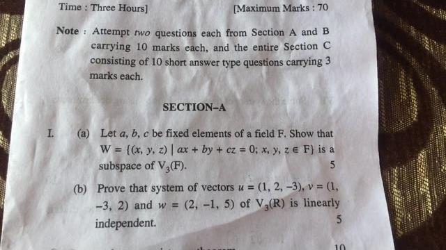 Linear algebra question paper 2019 Linear algebra question paper 2019