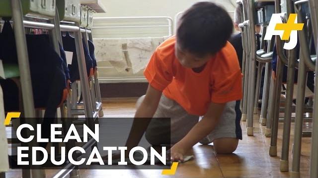 Japanese students clean classrooms to learn life skills Japanese students clean classrooms to learn life skills