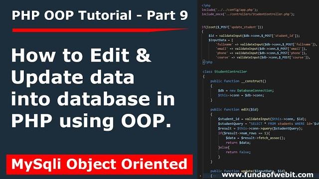 Php oop tutorial 9: edit & update data into database in php oop | fetch data by id using oop in php Php oop tutorial 9: edit & update data into database in php oop | fetch data by id using oop in php