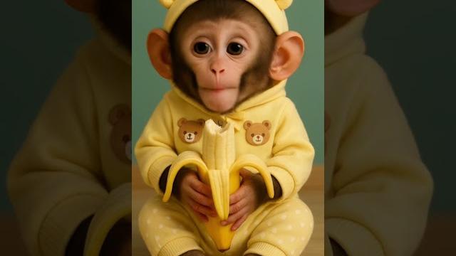 Baby monkey eats a banana and giggles! Baby monkey eats a banana and giggles!