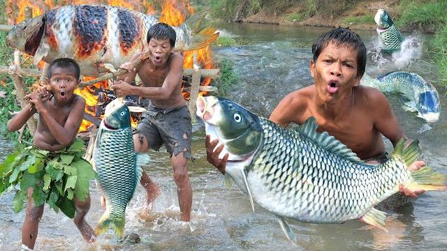 Primitive technology - meet fish in the lake cacth and cooking Primitive technology - meet fish in the lake cacth and cooking