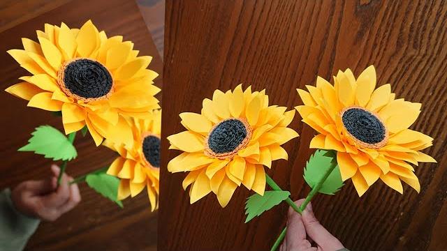 Easy way to make beautiful paper sunflower - paper craft - paper flower - diy home decor Easy way to make beautiful paper sunflower - paper craft - paper flower - diy home decor