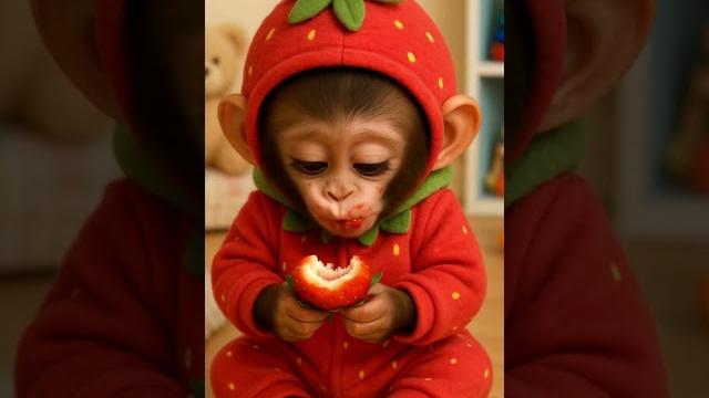 Baby monkey eats a strawberry and giggles! Baby monkey eats a strawberry and giggles!