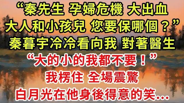 《秦總多慮了,孩子不是你的》第01集 “秦先生,孕婦危機 大出血,大人和小孩兒,您要保哪個?”秦暮宇冷冷看向我 對著醫生,“大的小的我都不要!”我楞住 全場震驚,白月光在他身後得意的笑... 《秦總多慮了,孩子不是你的》第01集 “秦先生,孕婦危機 大出血,大人和小孩兒,您要保哪個?”秦暮宇冷冷看向我 對著醫生,“大的小的我都不要!”我楞住 全場震驚,白月光在他身後得意的笑...