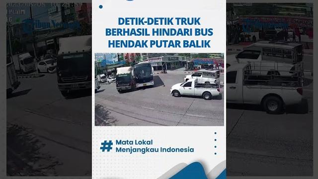 Terekam cctv, sopir truk berhasil hindari laka dengan bus Terekam cctv, sopir truk berhasil hindari laka dengan bus