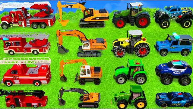 Excavator, tractor, fire trucks & police cars for kids Excavator, tractor, fire trucks & police cars for kids