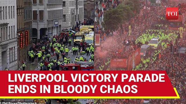 'insane' video of car crash at liverpool fc parade goes viral | uk driver stops, then speeds... 'insane' video of car crash at liverpool fc parade goes viral | uk driver stops, then speeds...