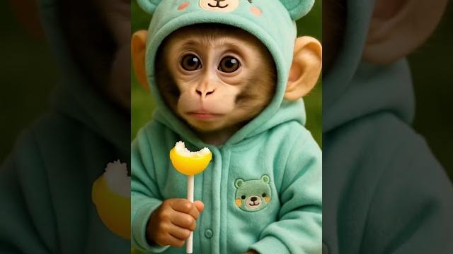 Cutest reaction! baby monkey eats chupa chups Cutest reaction! baby monkey eats chupa chups
