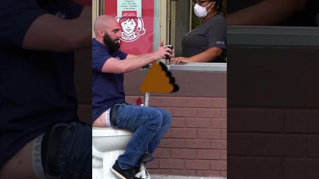 Motorized toilet at the drive thru prank! fart 2! #shorts Motorized toilet at the drive thru prank! fart 2! #shorts