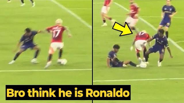 Garnacho lost the ball easily in a duel with malaysian player azam azmi in united vs asean all-star Garnacho lost the ball easily in a duel with malaysian player azam azmi in united vs asean all-star