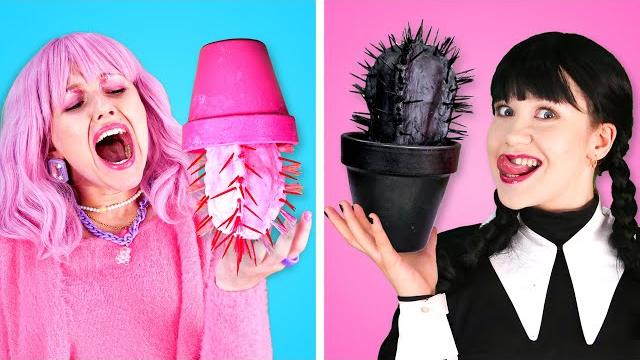 Pink vs black food challenge | wednesday vs enid | funny situations Pink vs black food challenge | wednesday vs enid | funny situations