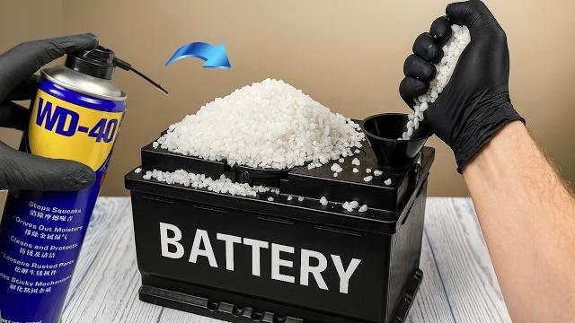 Mix wd 40 with salt old battery like new in 1 minute Mix wd 40 with salt old battery like new in 1 minute