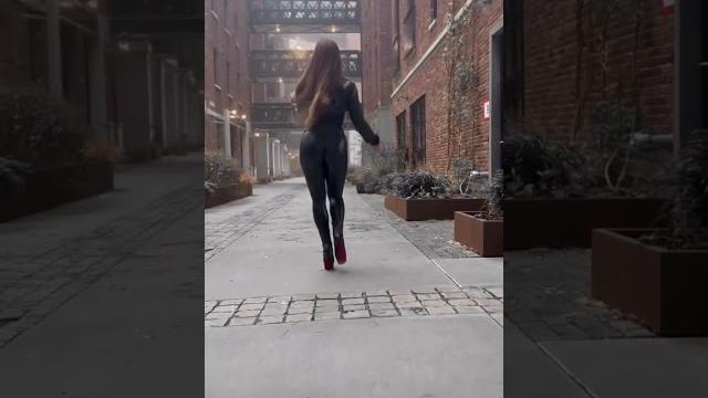 Leather leggings and long leather high heel boots Leather leggings and long leather high heel boots