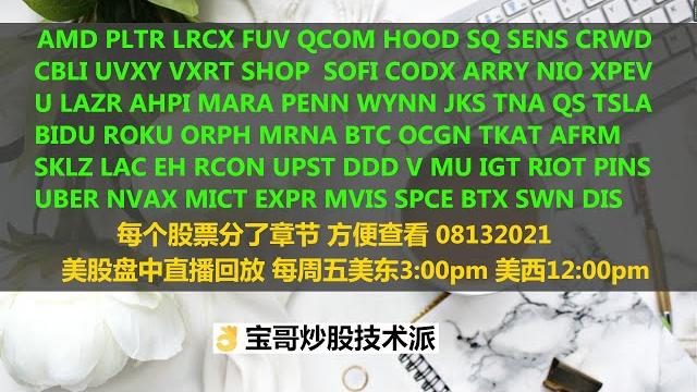 美股盘中直播回放,每个股票分了章节,方便查看!amd pltr nio xpev u lazr qs tsla bidu roku pins uber nvax btx ....08132021 美股盘中直播回放,每个股票分了章节,方便查看!amd pltr nio xpev u lazr qs tsla bidu roku pins uber nvax btx ....08132021