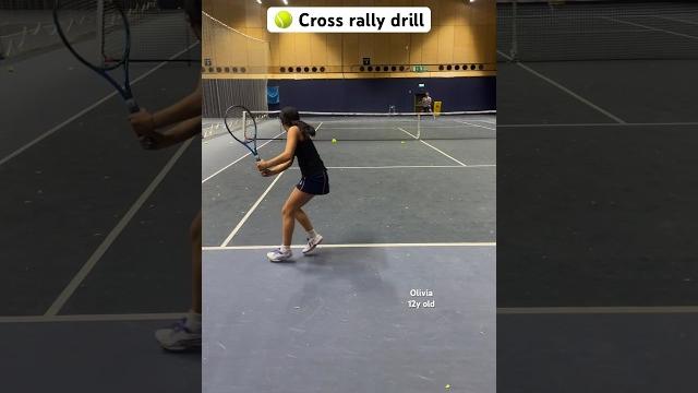 Tennis backhand cross rally drill - olivia 12y old girl junior player - practice exercise Tennis backhand cross rally drill - olivia 12y old girl junior player - practice exercise