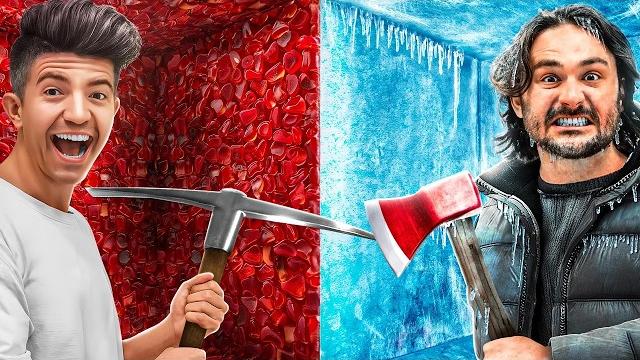 100 layers of candy vs ice! 100 layers of candy vs ice!