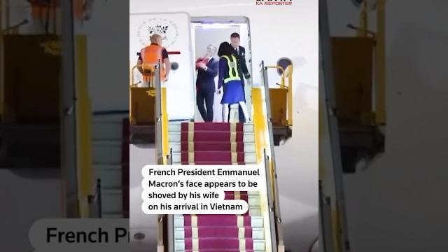Video shows french president emmanuel macron being pushed in face by wife | janta ka reporter Video shows french president emmanuel macron being pushed in face by wife | janta ka reporter