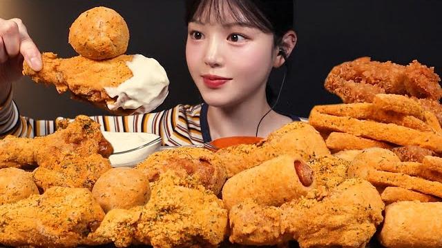 Crispy bburinkle chicken, cheese balls, corn dogs mukbang asmr Crispy bburinkle chicken, cheese balls, corn dogs mukbang asmr
