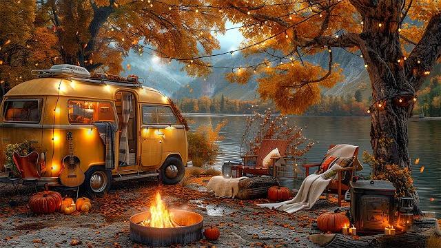 Soft jazz guitar music autumn lakeside ambience ~ warm jazz music & falling autumn leaves Soft jazz guitar music autumn lakeside ambience ~ warm jazz music & falling autumn leaves