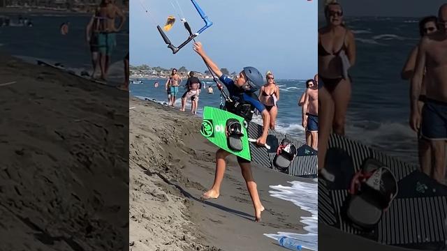 Kid can’t reach the bar of his kite! Kid can’t reach the bar of his kite!